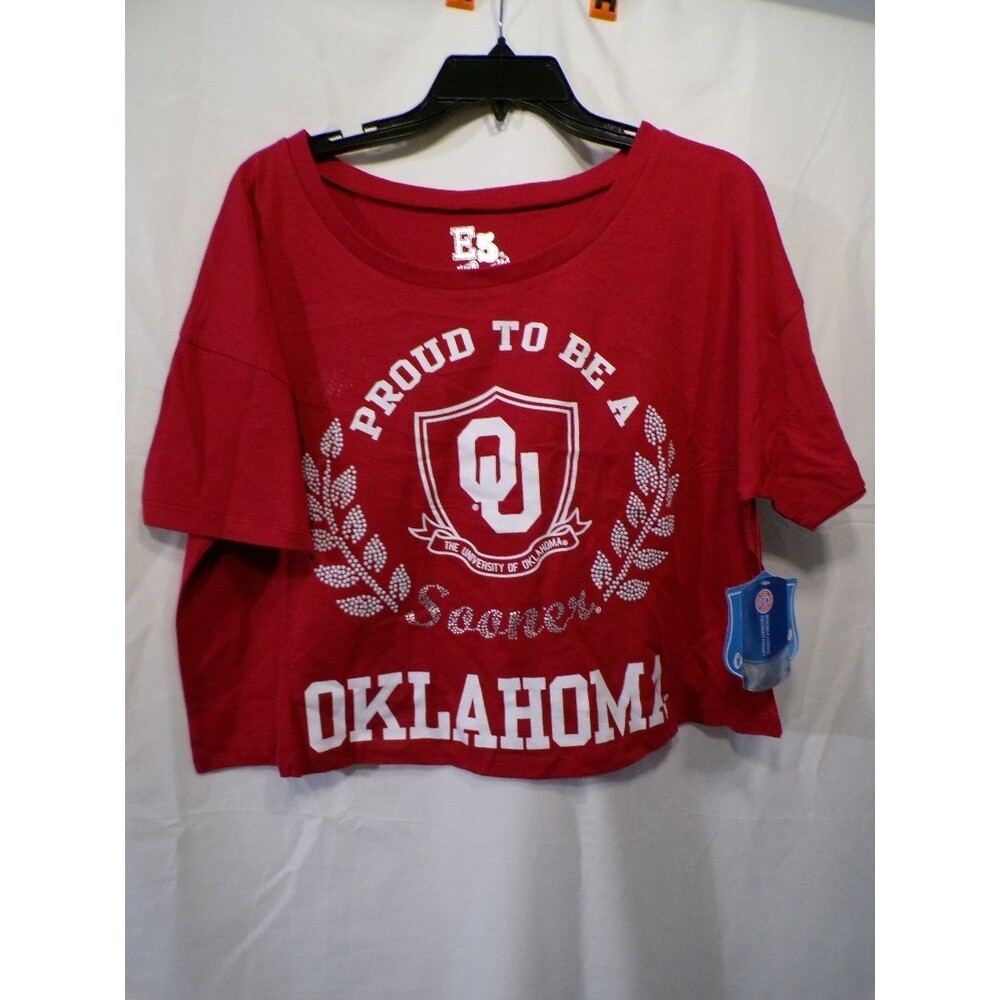 E5 College Classics Women's Cropped T Shirt OU Oklahoma Large Crimson